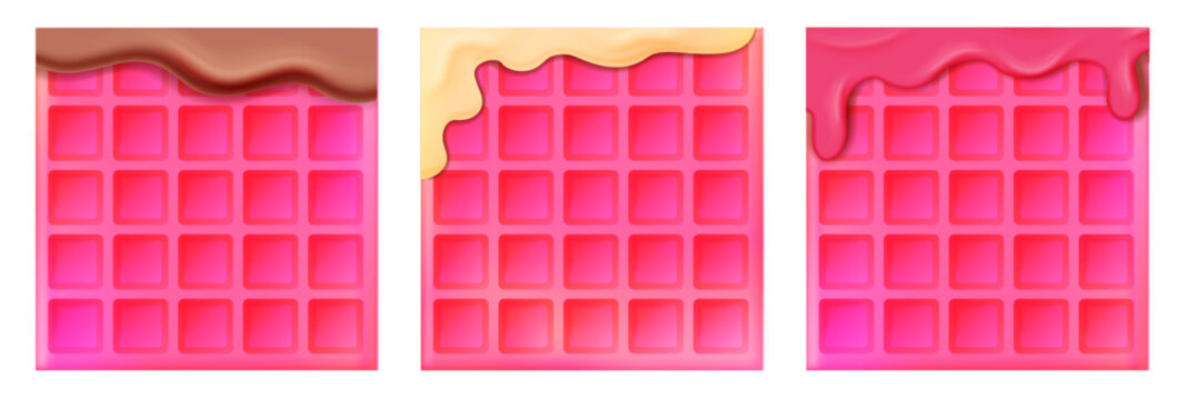 Pack of crunchy square wafer textures with detailed waffle structure, biscuit surfaces and sweet bakery design elements.