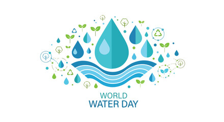 Fototapeta premium World Water Day illustration with water droplets and eco symbols