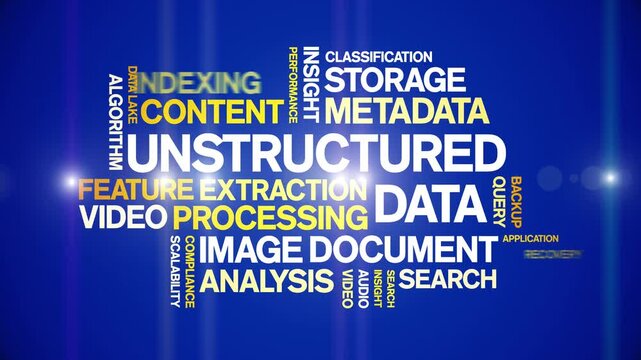 Unstructured Data animated word cloud-text design animation tag kinetic typography seamless loop.