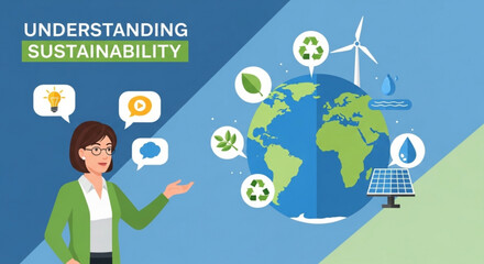 Naklejka premium Sustainable earth, eco friendly, green globe, environmental icons, infographic elements