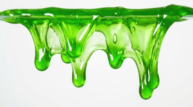 Green slime dripping isolated on white background