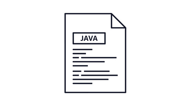 Clean outline icon of a java computer file document showing lines of code for programming and software engineering applications.