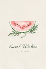 Fototapeta premium Elegant watermelon slice with charming greetings for joyful celebrations and heartfelt messages of love. National Watermelon Day