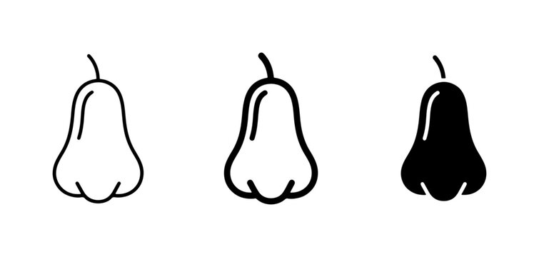Rose Apple Icons, Tropical Fruit Vector Graphics, Simple Outline and Silhouette Styles