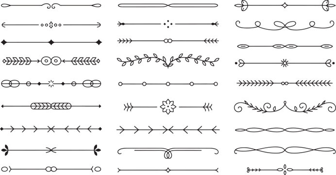 Collection of minimalist black line dividers and decorative for white