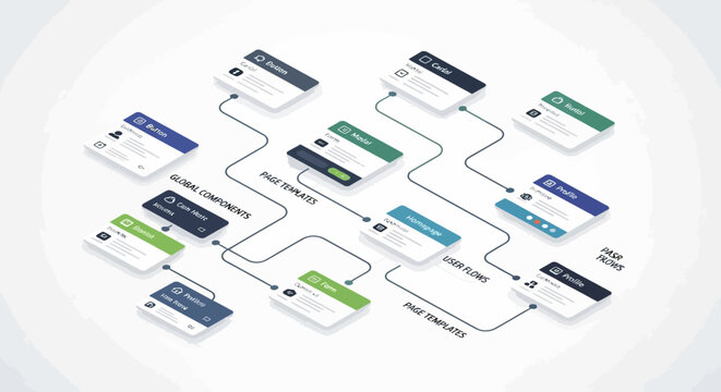A complex flowchart with interconnected boxes.