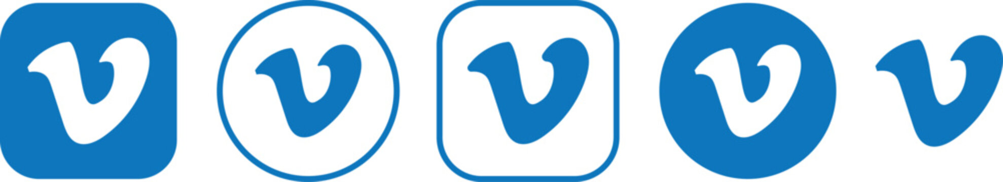 Isolated collection of Vimeo logo variations for digital entertainment shortcuts and high-quality player buttons, containing high-quality