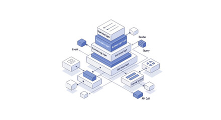 A conceptual illustration of a database system with multiple layers and connected devices. © Shafiet