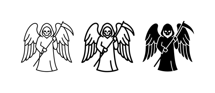 Grim Reaper Angel Icons, Death Symbol Vector Art, Halloween Silhouette Graphics
