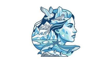 Arctic woman profile with polar bear and whale. © fardo