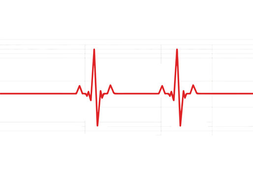 A red electrocardiogram reading on a white background