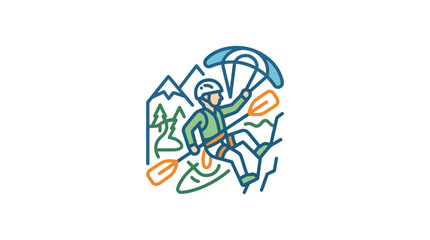 Athlete paragliding and kayaking in wild mountain environment. © fardo