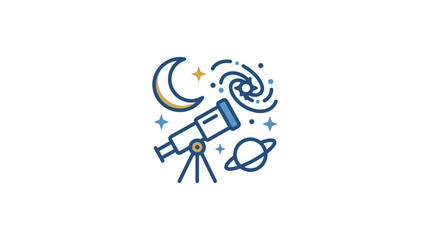 Astronomy telescope observing moon and starry galaxy. © fardo