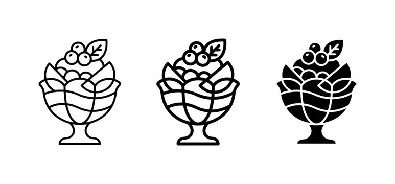 Dessert Icons: Berry Parfait, Ice Cream Sundae, Fruit Cup, Sweet Treat Vector Graphics