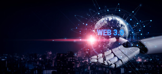 Fototapeta premium The role of AI in the network architecture of the global Web 3.0. A concept of a worldwide, AI managed, and decentralized digital infrastructure. Motif