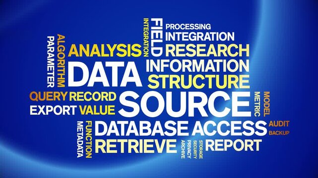 Data Source animated word cloud-text design animation tag kinetic typography seamless loop.