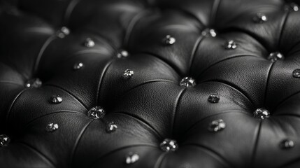 Naklejka premium Luxurious diamond quilted leather texture background with elegant stitched geometric pattern, premium black upholstered surface, sophisticated padded fabric design, modern decorative backdrop, high en