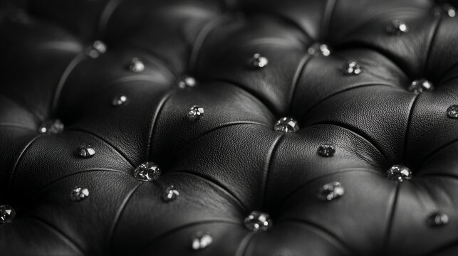 Luxurious diamond quilted leather texture background with elegant stitched geometric pattern, premium black upholstered surface, sophisticated padded fabric design, modern decorative backdrop, high en