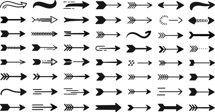 Extensive collection of solid and outlined arrow in various styles and sizes for applications