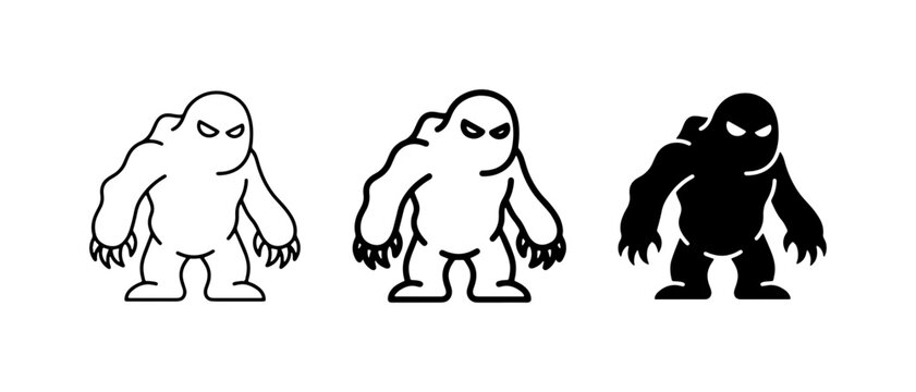 Monster Icons, Creature Vector Art, Bigfoot Silhouette, Yeti Character, Cryptid Graphics
