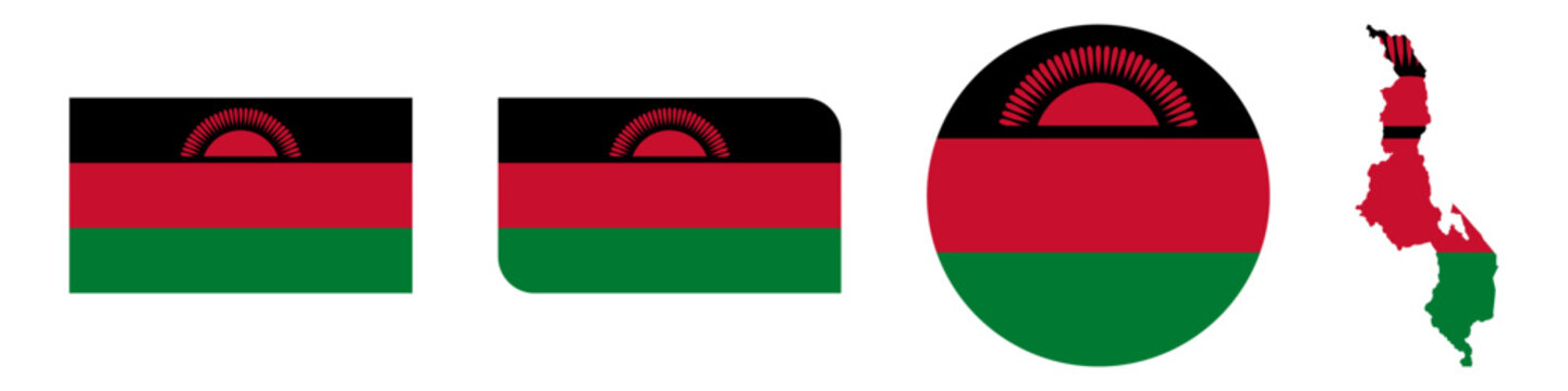 malawi circular flag, malawi rectangular flag, malawi map flag flat icon