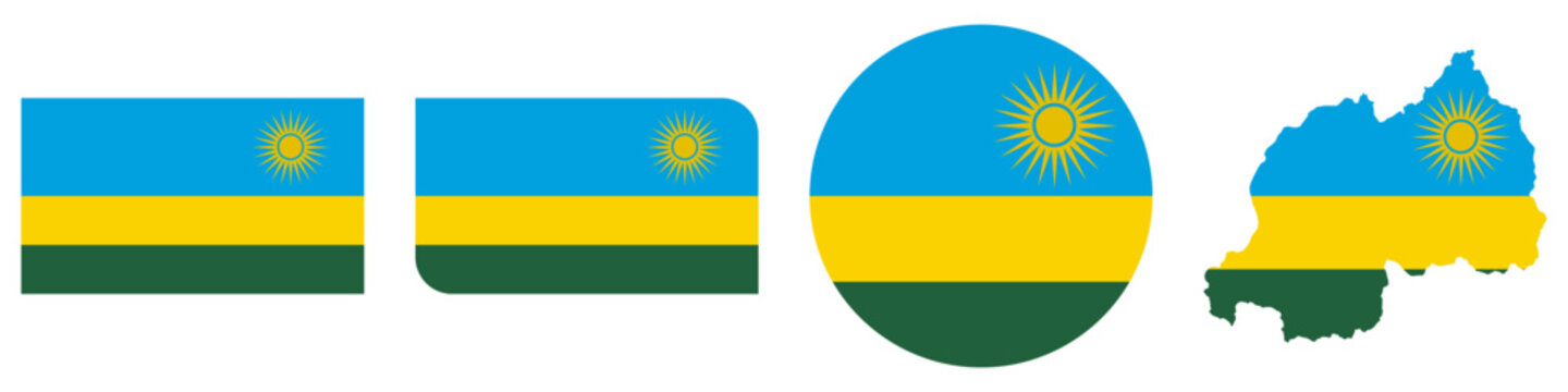 rwanda circular flag, rwanda rectangular flag, rwanda map flag flat icon
