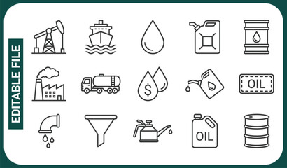 Set of Oil Related Vector Line Icons. Contains such Icons as Fuel Truck, Gas Station, Oil Factory, Transportation and more  © Minara