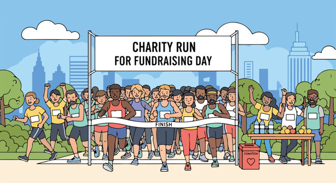 Cartoon illustration of a charity run