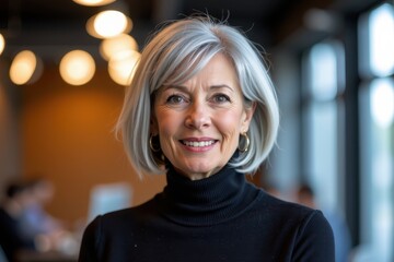 Obraz premium Warm smile on a woman with silver hair
