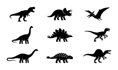 Dinosaur Silhouettes Collection, Prehistoric Creatures Vector Icons, Jurassic Era Animals Set, Paleontology Graphics © Ashraful