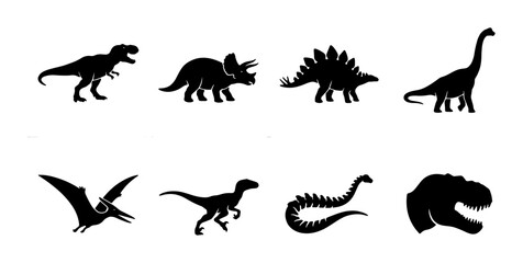 Dinosaur Silhouettes Vector Set, Prehistoric Creatures Icons, Jurassic Era Animals Collection, Paleontology Graphics © Jebun