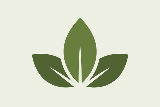 Simple symmetrical logo design featuring three green leaves representing nature wellness growth or eco-friendly products on a pale background.