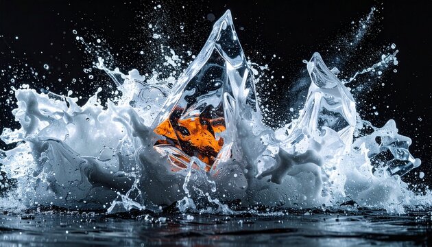 Ice structure pierced by water, explosive burst