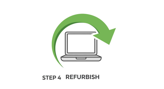 Eco-friendly refurbished laptop icon, recycling symbol, step 4 refurbish isolated on White Background