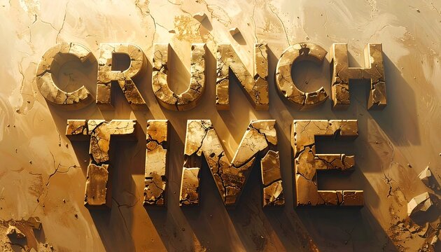 Crunch time 3D text over dry cracked earth background with deadline pressure typography challenge business environment