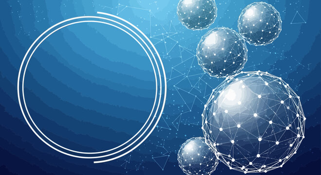 Abstract digital network connectivity blue technology background with glowing spheres