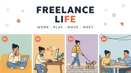 Naklejka premium Happy diverse people working together in a modern colorful office with freelance lifestyle theme