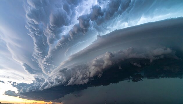 Massive, ominous shelf cloud formation under stormy sky
