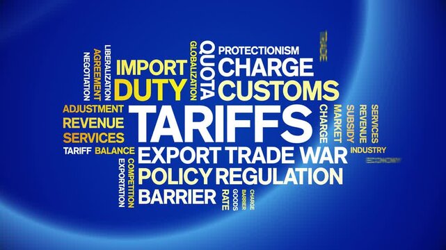 Tariffs animated word cloud-text design animation tag kinetic typography seamless loop.