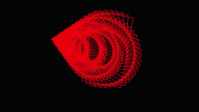 Abstract red geometric spiral tunnel motion background, pulsing square wireframe animation