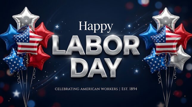 Festive labor day graphic with patriotic balloons and stars for holiday promotions and celebrations