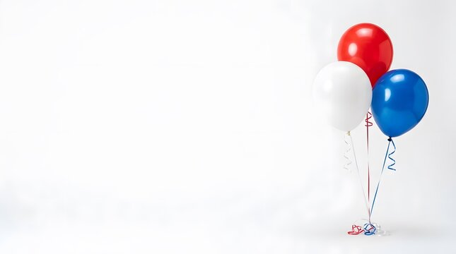 Festive balloon arrangement with red white and blue colors on a clean white background