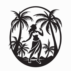 Hula Dancer Hawaiian Palm Tree Silhouette Vector Illustration Tropical Concept © Sutarno