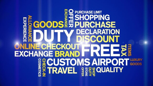Duty Free animated word cloud-text design animation tag kinetic typography seamless loop.