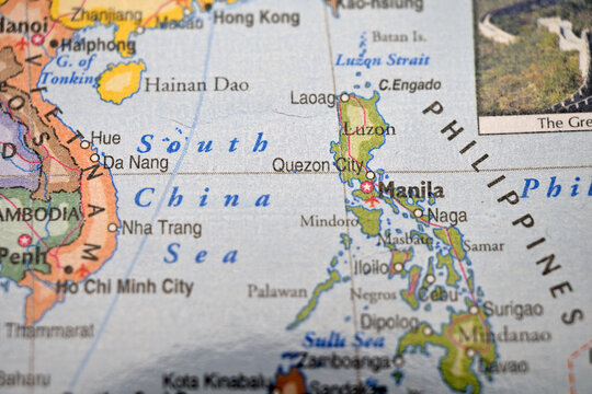 Quezon City (Philippines) on World Map &ndash; Selective Focus with Blurred Background Geography View