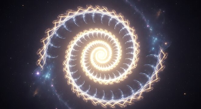 Abstract concentric golden spiral light pattern.