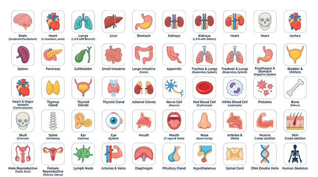 Human internal organs and anatomy icons collection