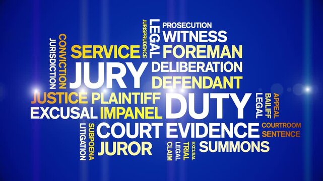 Jury Duty animated word cloud-text design animation tag kinetic typography seamless loop.