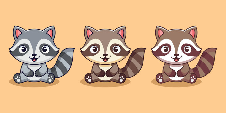cartoon illustration of a cute raccoon sitting