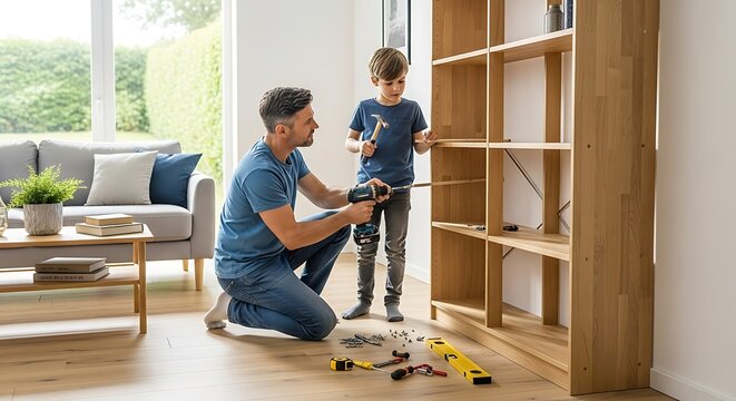 Two young boys playing video game together indoors.